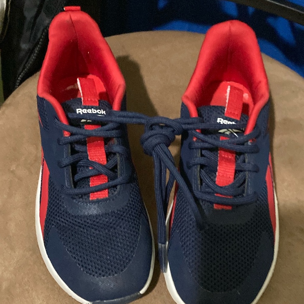 Reeboks boys running shoes, size 1 , blue red white, lace ups!